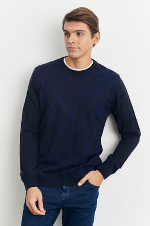 Standart Fit Bisiklet Yaka Modern Desen Detaylı Kışlık Triko Kazak