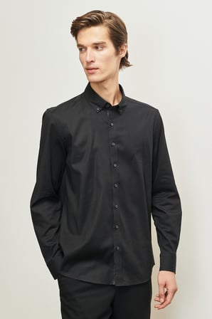 Slim Fit Dar Kesim Düğmeli Yaka Gabardin Desenli Gömlek