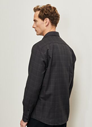 Erkek Siyah Slim Fit Dar Kesim Klasik Yaka Kareli Gömlek