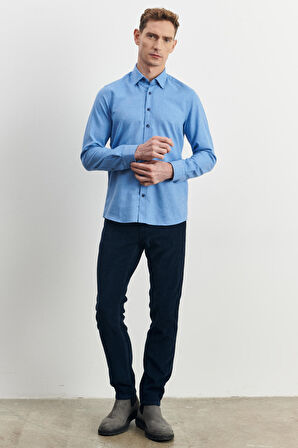 Erkek Lacivert Slim Fit Dar Kesim Esnek Kadife Pantolon