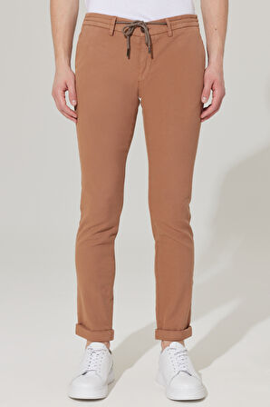 Slim Fit Dar Kesim Diyagonal Desenli Esnek Pantolon