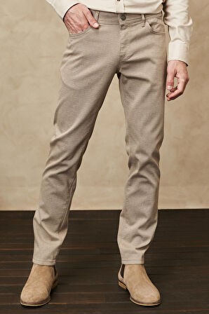 Erkek Vizon Slim Fit Dar Kesim Armürlü Esnek Casual Pantolon