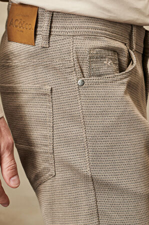 Erkek Vizon Slim Fit Dar Kesim Armürlü Esnek Casual Pantolon