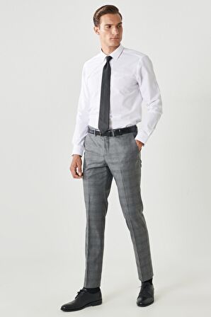 Erkek Gri Ekstra Slim Fit Dar Kesim Mono Yaka Kareli Takım Elbise