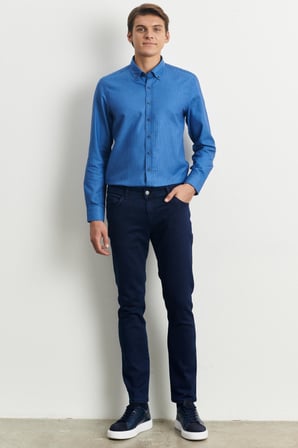 Erkek Indigo Slim Fit Dar Kesim Magic Denim Esnek Jean Kot Pantolon