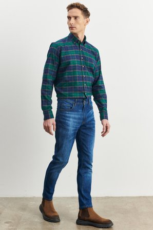 Erkek Lacivert Trend Slim Fit Dar Kesim 5 Cep Denim Jean Kot Pantolon