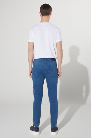 Erkek Mavi Trend Slim Fit Dar Kesim 5 Cep Denim Jean Kot Pantolon