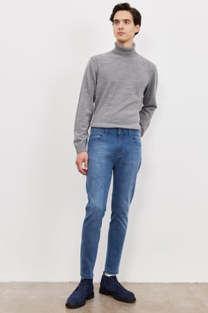 Erkek Mavi Trend Slim Fit Dar Kesim 5 Cep Denim Jean Kot Pantolon