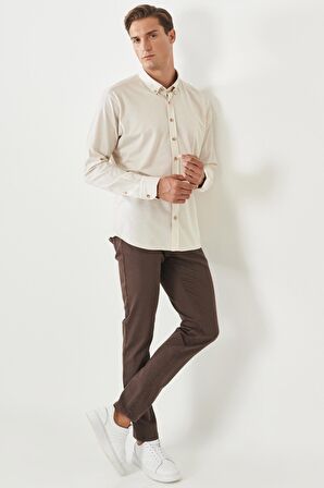 Erkek Kahverengi 360 Derece Her Yöne Esneyen Rahat Slim Fit Dar Kesim Pantolon