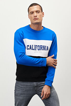 Erkek G.melanj-beyaz-sıyah Standart Fit Normal Kesim Bisiklet Yaka Içi Polarlı Baskılı Sweatshirt