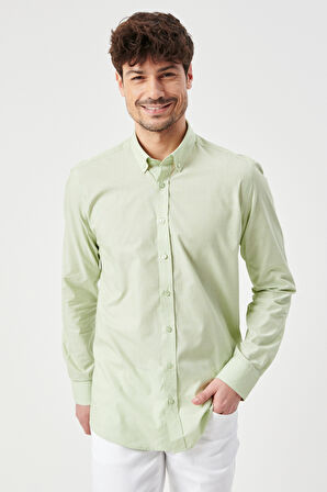 Slim Fit Dar Kesim Düğmeli Yaka Desenli Gömlek