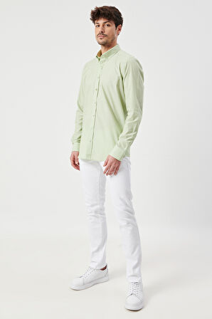 Slim Fit Dar Kesim Düğmeli Yaka Desenli Gömlek