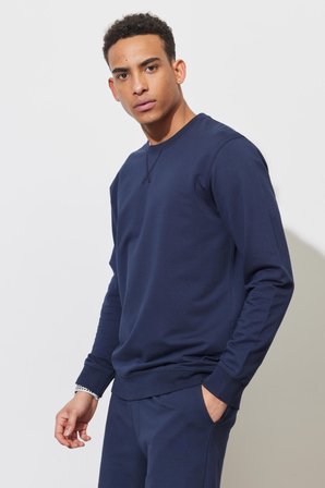 Erkek Lacivert Standart Fit Normal Kesim Bisiklet Yaka Sweatshirt
