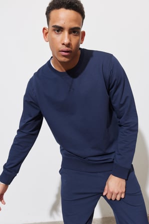 Erkek Lacivert Standart Fit Normal Kesim Bisiklet Yaka Sweatshirt