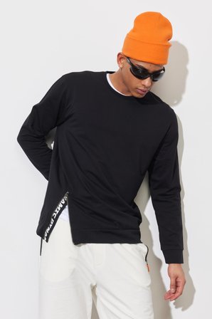Erkek Siyah Standart Fit Normal Kesim Bisiklet Yaka Sweatshirt