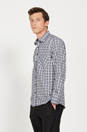 Erkek Siyah-beyaz Slim Fit Dar Kesim Klasik Yaka Pamuklu Ekose Desenli Gömlek