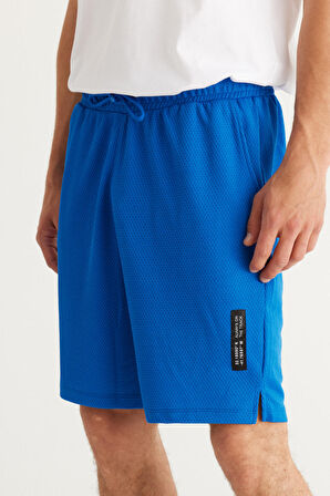 Erkek Saks Mavi Standart Fit Normal Kesim Örme Spor Şort