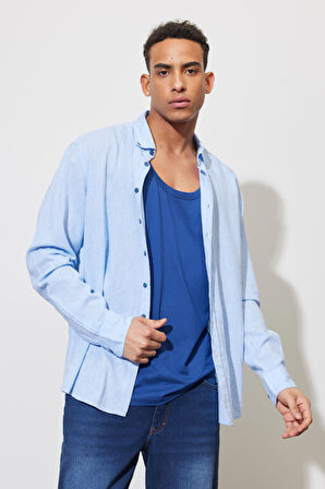 Erkek Açık Lacivert Slim Fit Dar Kesim Bisiklet Yaka Spor Atlet Tişört