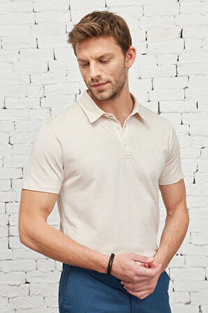 Erkek Bordo-beyaz Kolay Ütülenebilir Slim Fit Dar Kesim Polo Yaka Kısa Kollu Jakarlı Tişört