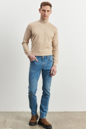 Erkek Mavi Ekstra Slim Fit Dar Kesim Pamuklu Rıss Jean Kot Denim Pantolon