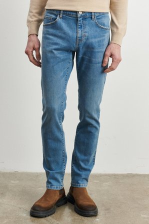 Erkek Mavi Ekstra Slim Fit Dar Kesim Pamuklu Rıss Jean Kot Denim Pantolon