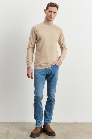 Erkek Mavi Ekstra Slim Fit Dar Kesim Pamuklu Rıss Jean Kot Denim Pantolon