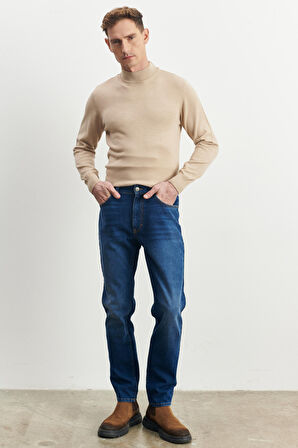 Erkek Mavi Comfort Fit Rahat Kesim %100 Pamuk Jean Denim Kot Pantolon