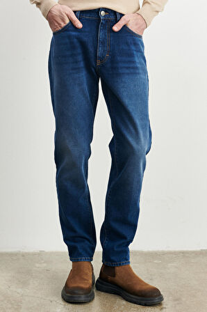 Erkek Mavi Comfort Fit Rahat Kesim %100 Pamuk Jean Denim Kot Pantolon