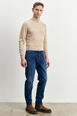 Erkek Mavi Comfort Fit Rahat Kesim %100 Pamuk Jean Denim Kot Pantolon