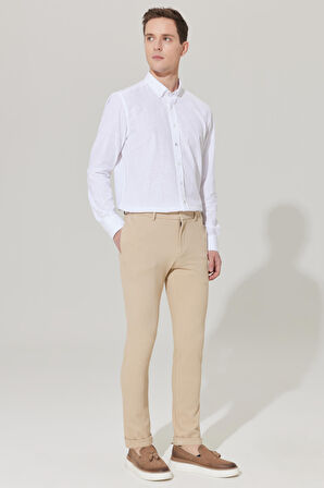 Erkek Bej Slim Fit Dar Kesim Diyagonal Desenli Esnek Beli Bağlamalı Jogger Pantolon