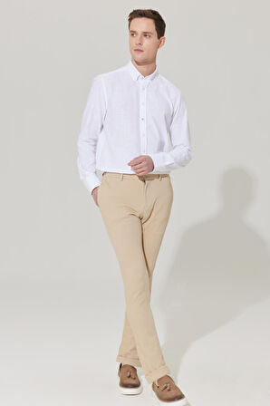 Erkek Bej Slim Fit Dar Kesim Diyagonal Desenli Esnek Beli Bağlamalı Jogger Pantolon