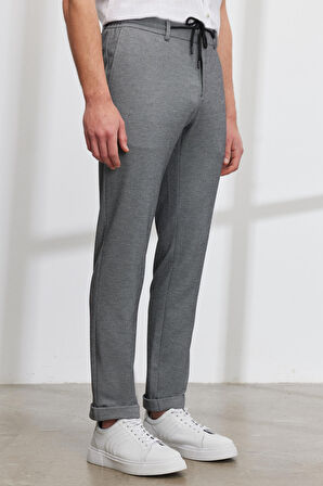 Erkek Siyah Slim Fit Dar Kesim Yan Cepli Armürlü Beli Bağlamalı Jogger Pantolon