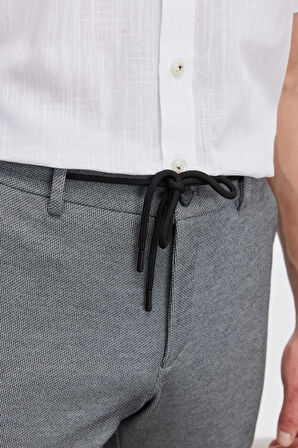 Erkek Siyah Slim Fit Dar Kesim Yan Cepli Armürlü Beli Bağlamalı Jogger Pantolon