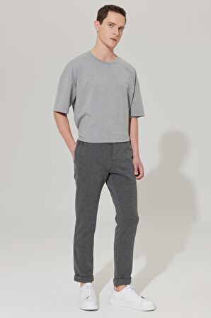 Erkek Antrasit Slim Fit Dar Kesim Kuşgözü Desenli Beli Bağlamalı Jogger Pantolon