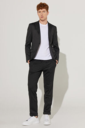 Erkek Antrasit Slim Fit Dar Kesim Mono Yaka Örme Takım Elbise