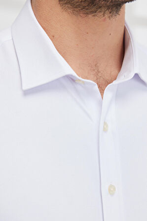 Erkek Beyaz Slim Fit Dar Kesim Klasik Yaka Pamuklu Armürlü Gömlek