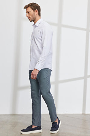Erkek Beyaz Slim Fit Dar Kesim Klasik Yaka Pamuklu Armürlü Gömlek