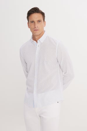Slim Fit Dar Kesim Düğmeli Yaka Pamuklu Baskılı Gömlek