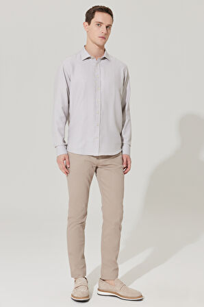 Slim Fit Dar Kesim Klasik Yaka Pamuklu Armürlü Gömlek