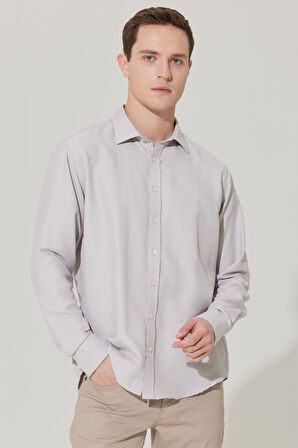 Slim Fit Dar Kesim Klasik Yaka Pamuklu Armürlü Gömlek