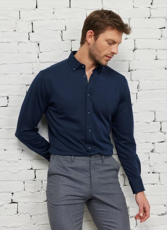 Altınyıldız Classics Comfort Fit Düğmeli Yaka Lacivert Erkek Gömlek 4A2023200004