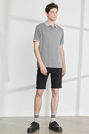 Slim Fit Dar Kesim Polo Yaka Kısa Kollu Basic Tişört