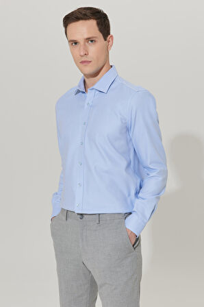 Ütüleme Gerektirmeyen Taılored Slim Fit Dar Kesim Klasik Yaka %100 Pamuk Desenli Non-ıron Gömlek