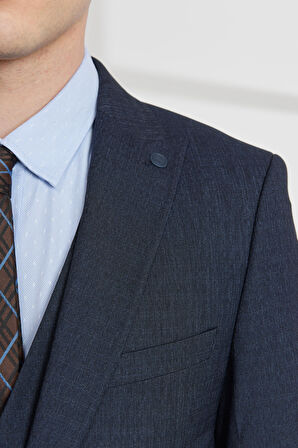 Erkek Lacivert Ekstra Slim Fit Dar Kesim Kırlangıç Yaka Yelekli Takım Elbise