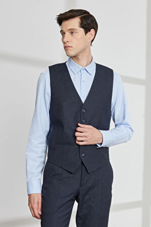 Erkek Lacivert Ekstra Slim Fit Dar Kesim Kırlangıç Yaka Yelekli Takım Elbise