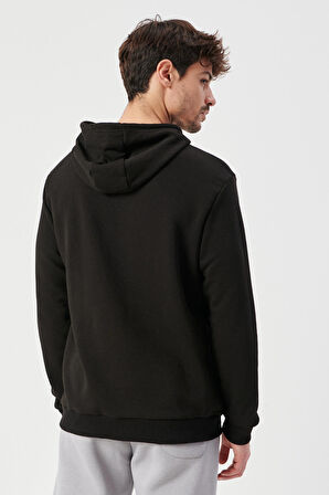 Erkek Siyah Slim Fit Dar Kesim Kapüşonlu Pamuklu Rahat Sweatshirt