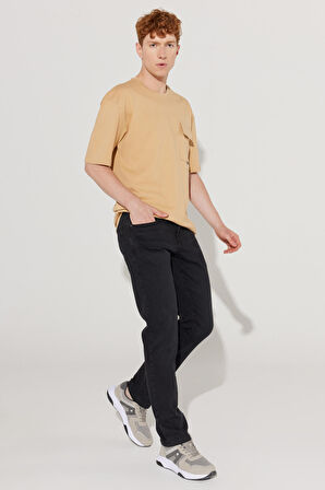 Oversize Fit Geniş Kesim Bisiklet Yaka %100 Pamuk Cepli Tişört