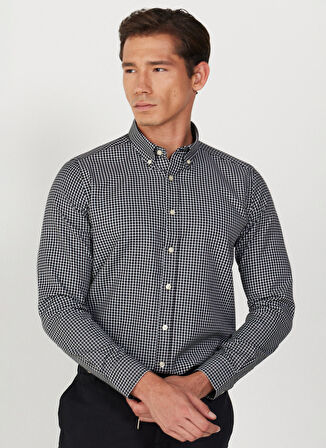 Altınyıldız Classics Slim Fit Düğmeli Yaka Siyah - Beyaz Erkek Gömlek 4A2024100031
