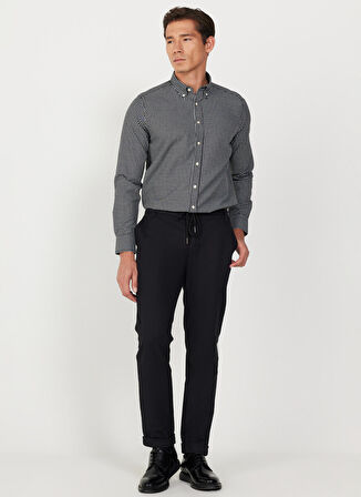 Altınyıldız Classics Slim Fit Düğmeli Yaka Siyah - Beyaz Erkek Gömlek 4A2024100031