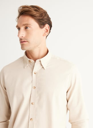 Slim Fit Düğmeli Yaka Bej Erkek Gömlek 4C2024100002